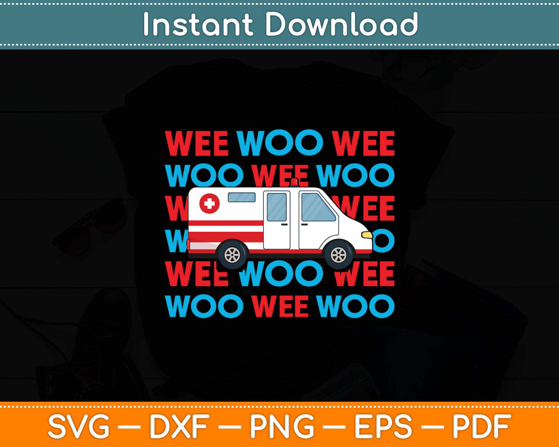 Ambulance EMT Paramedic for Kids Wee Woo Emergency Svg Digital Cutting File
