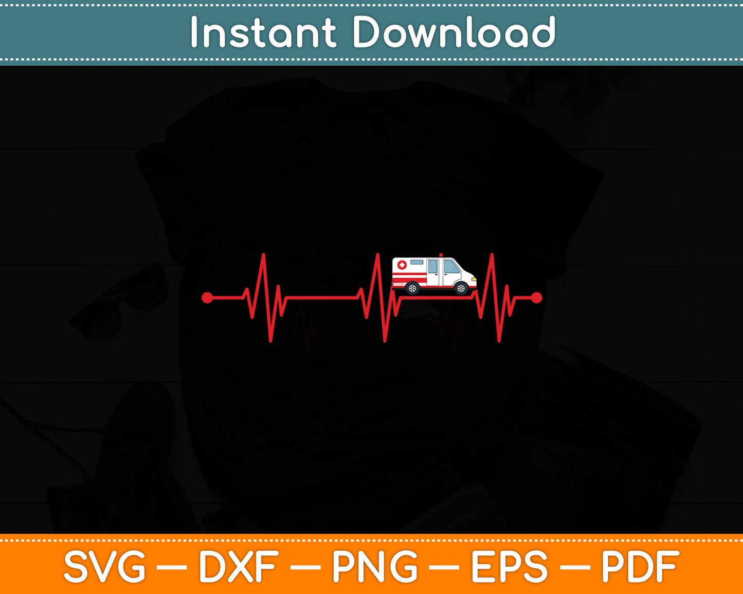 Ambulance Emergency Services Heartbeat EKG Pulse Medical Svg Digital Cutting File