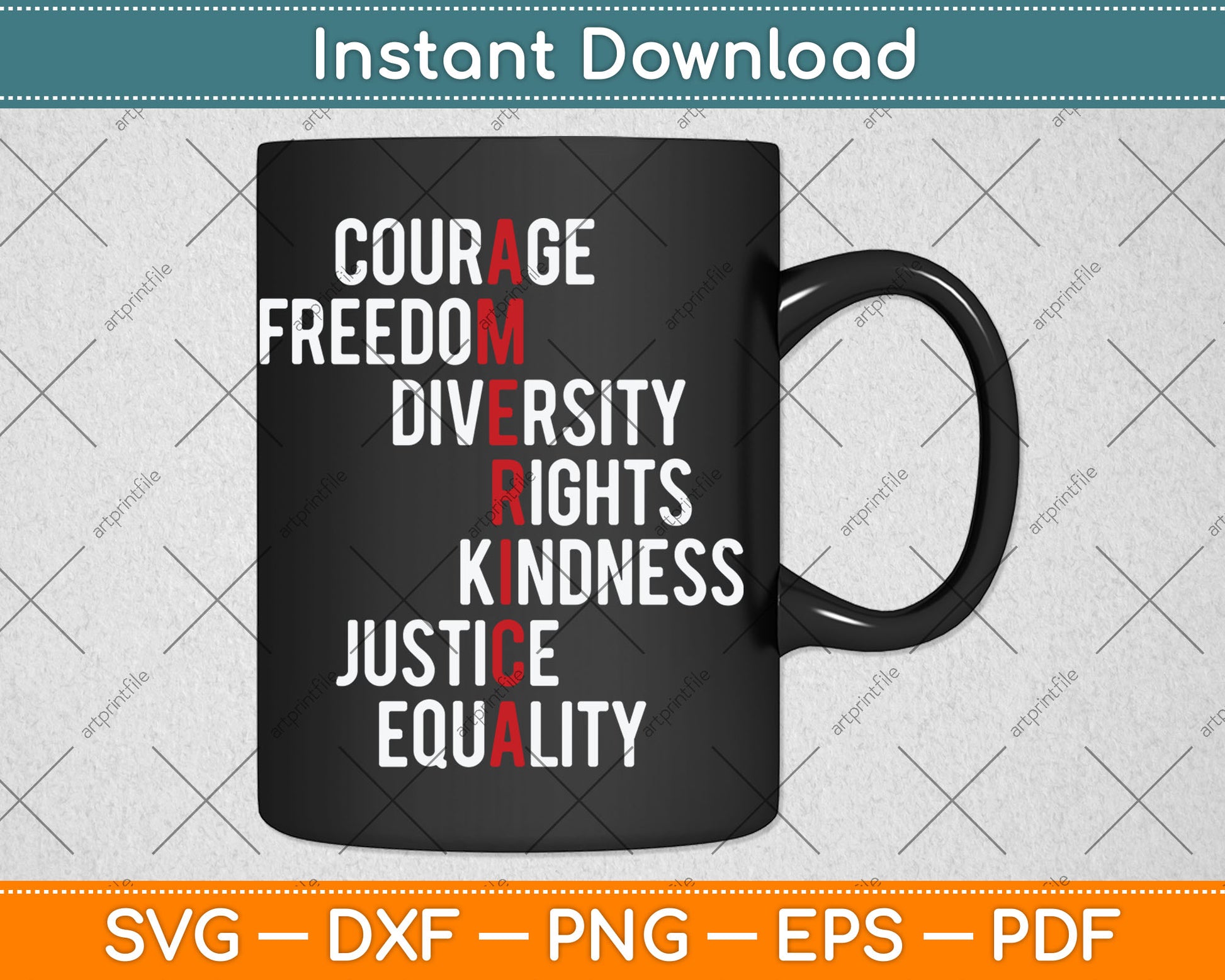 America Courage Freedom Variety Rights Friendship Justice Svg Digital Cutting File