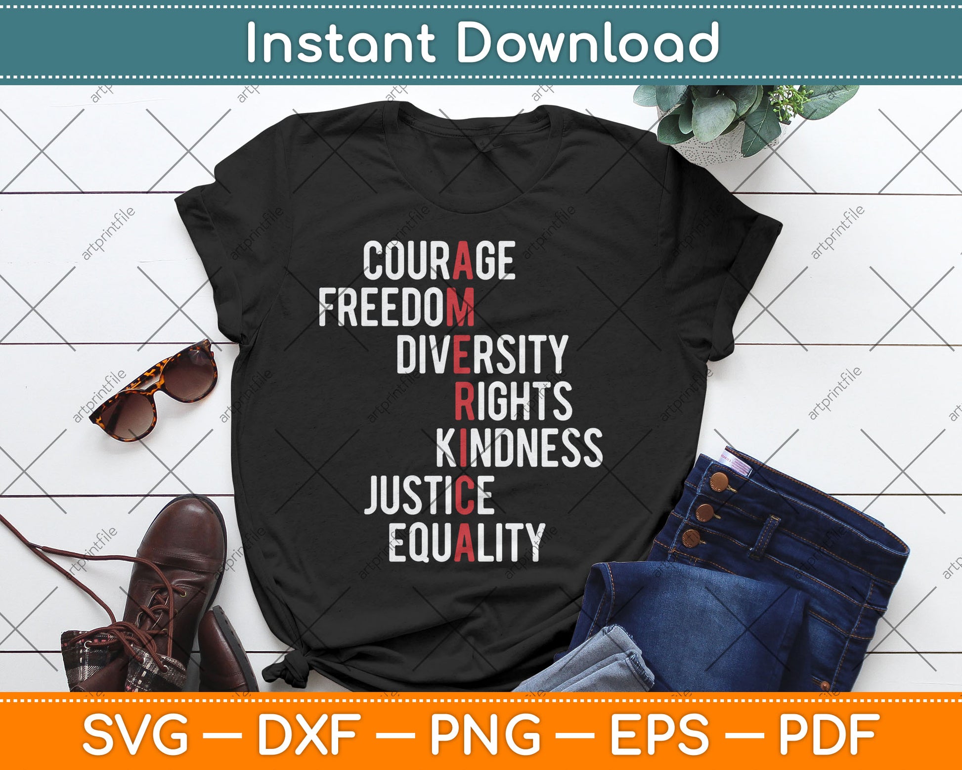 America Courage Freedom Variety Rights Friendship Justice Svg Digital Cutting File