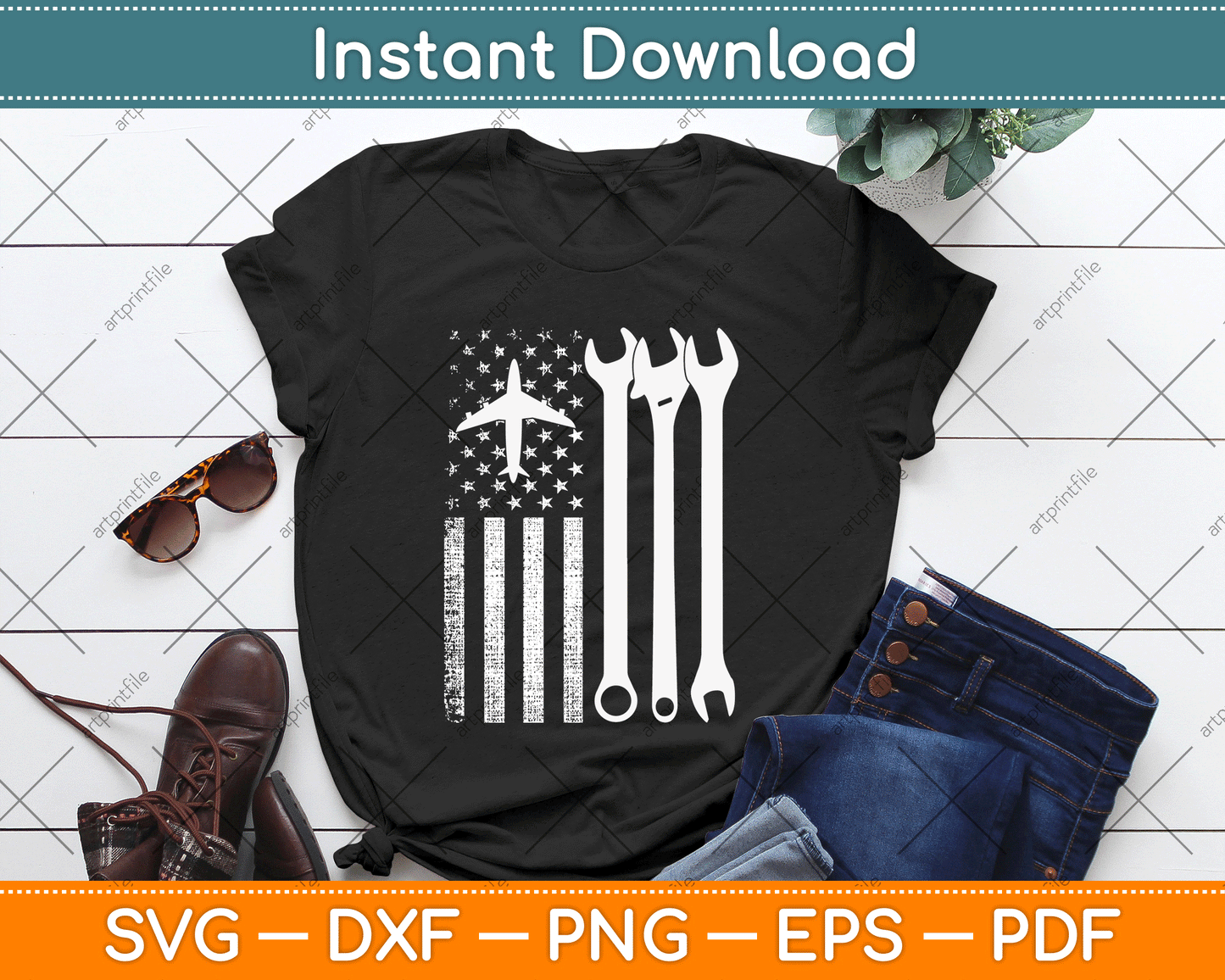 American Flag 4th of July Airplane Mechanic SVG Digital Cutting File