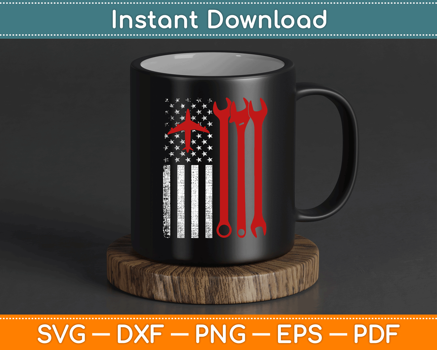 American Flag 4th of July Airplane Mechanic SVG Digital Cutting File
