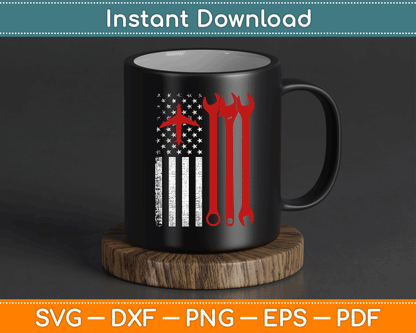 American Flag 4th of July Airplane Mechanic SVG Digital Cutting File
