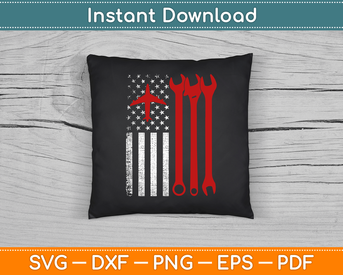 American Flag 4th of July Airplane Mechanic SVG Digital Cutting File