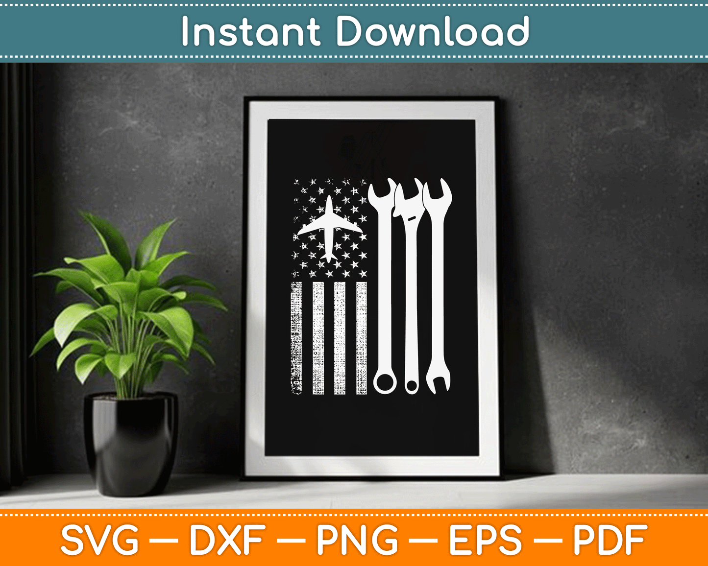 American Flag 4th of July Airplane Mechanic SVG Digital Cutting File