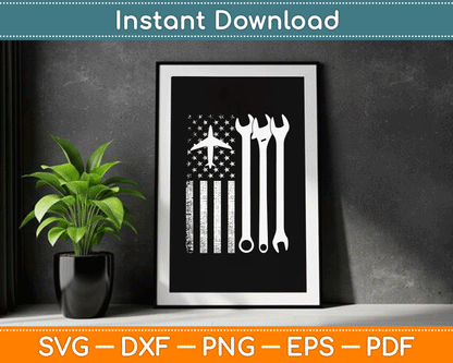 American Flag 4th of July Airplane Mechanic SVG Digital Cutting File