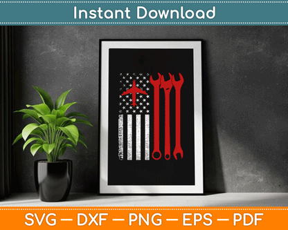 American Flag 4th of July Airplane Mechanic SVG Digital Cutting File