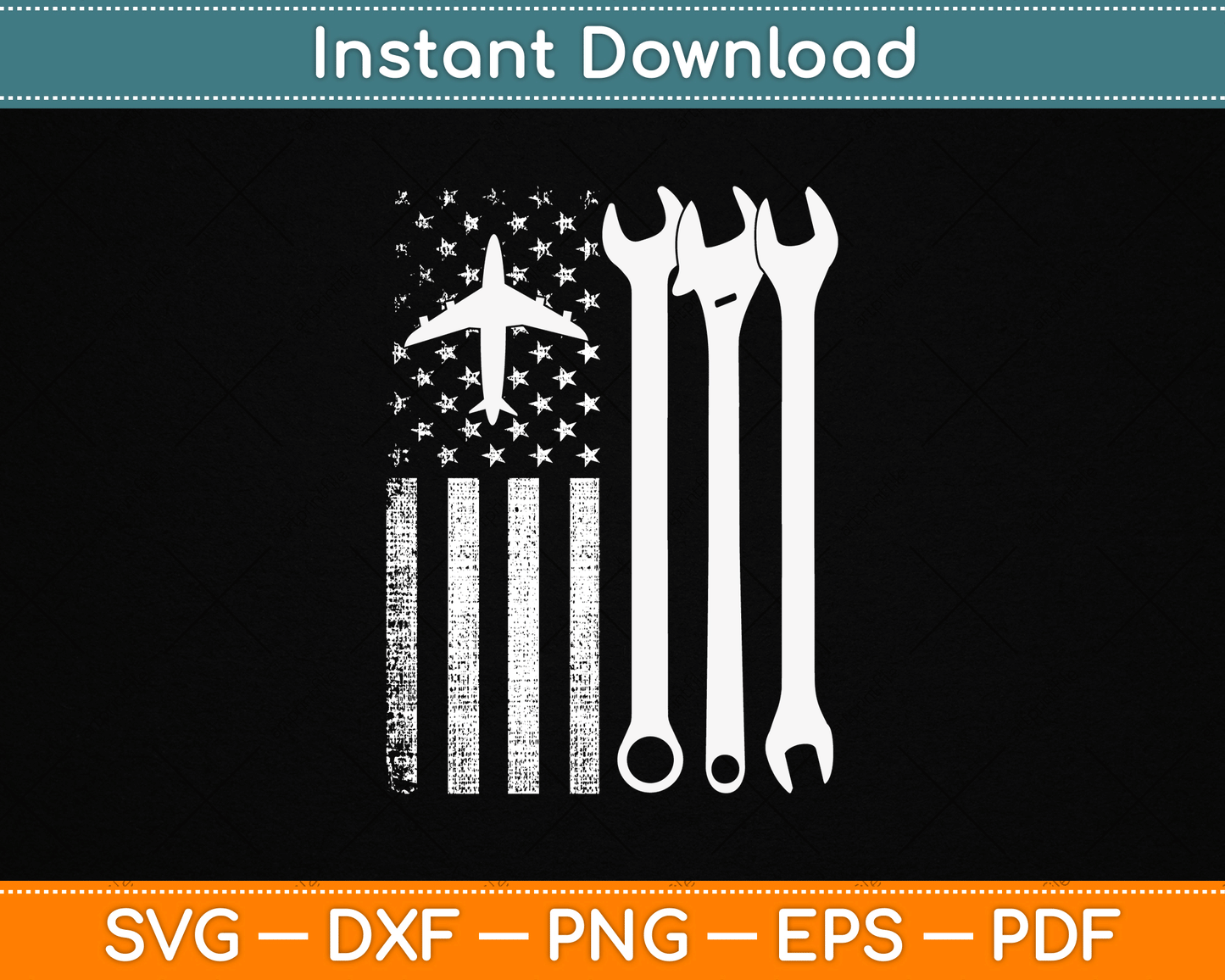 American Flag 4th of July Airplane Mechanic SVG Digital Cutting File
