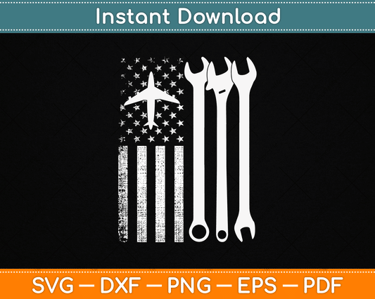 American Flag 4th of July Airplane Mechanic SVG Digital Cutting File