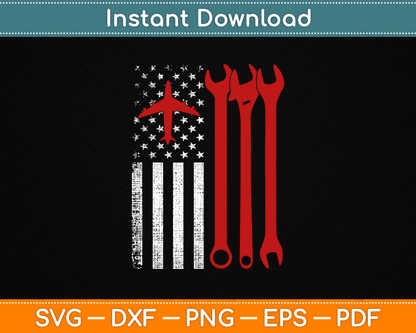 American Flag 4th of July Airplane Mechanic SVG Digital Cutting File