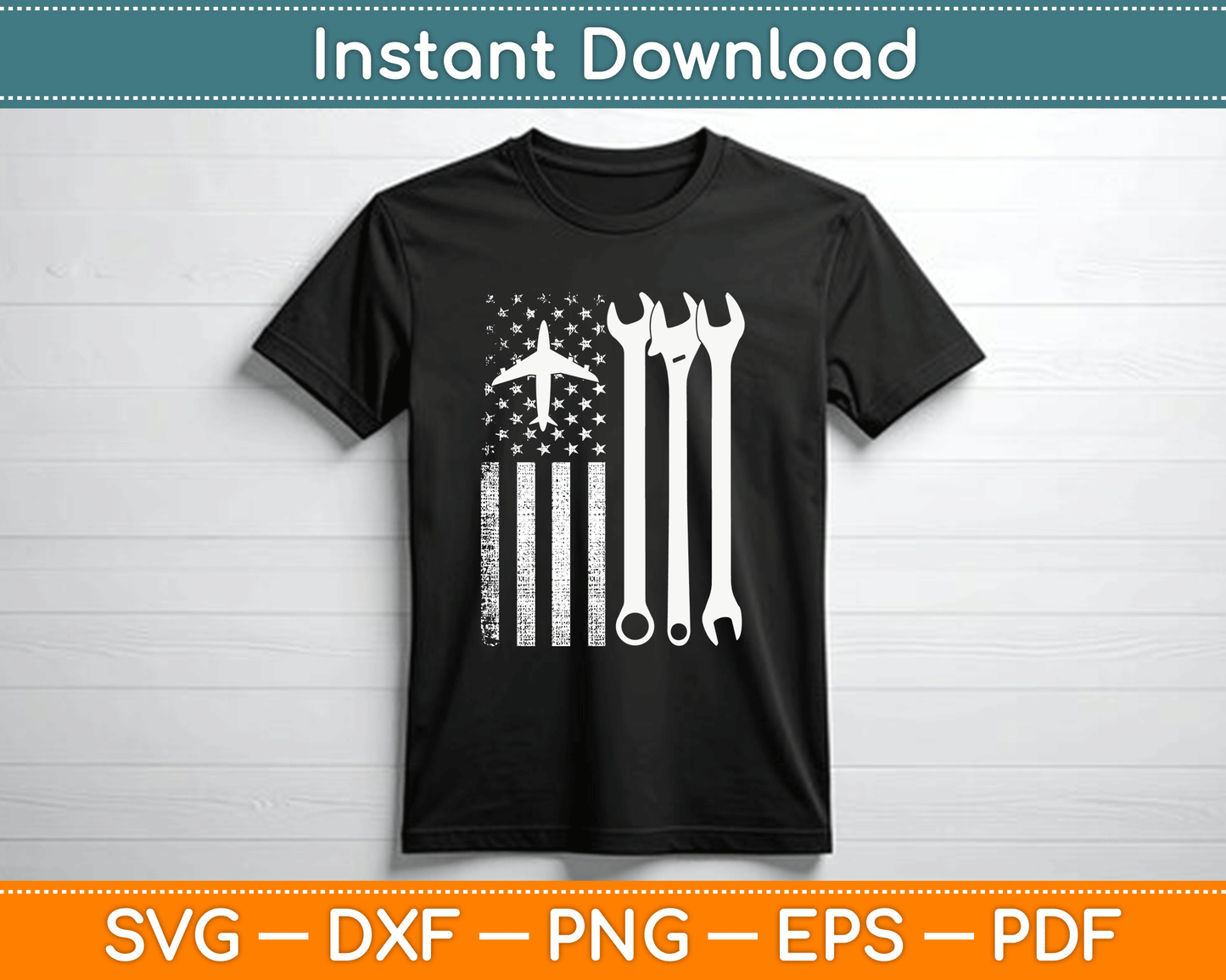 American Flag 4th of July Airplane Mechanic SVG Digital Cutting File