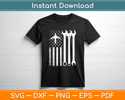 American Flag 4th of July Airplane Mechanic SVG Digital Cutting File