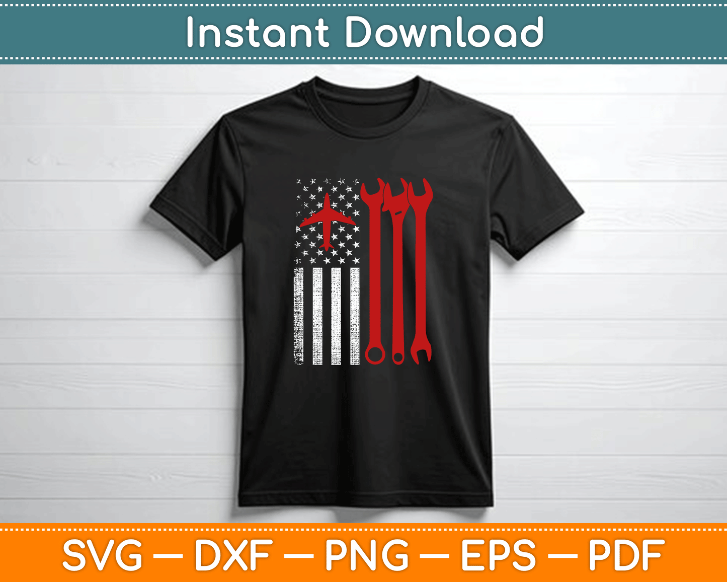 American Flag 4th of July Airplane Mechanic SVG Digital Cutting File
