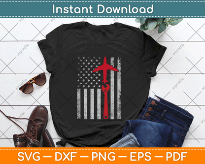 American Flag 4th of July Airplane Mechanic SVG Digital Cutting File