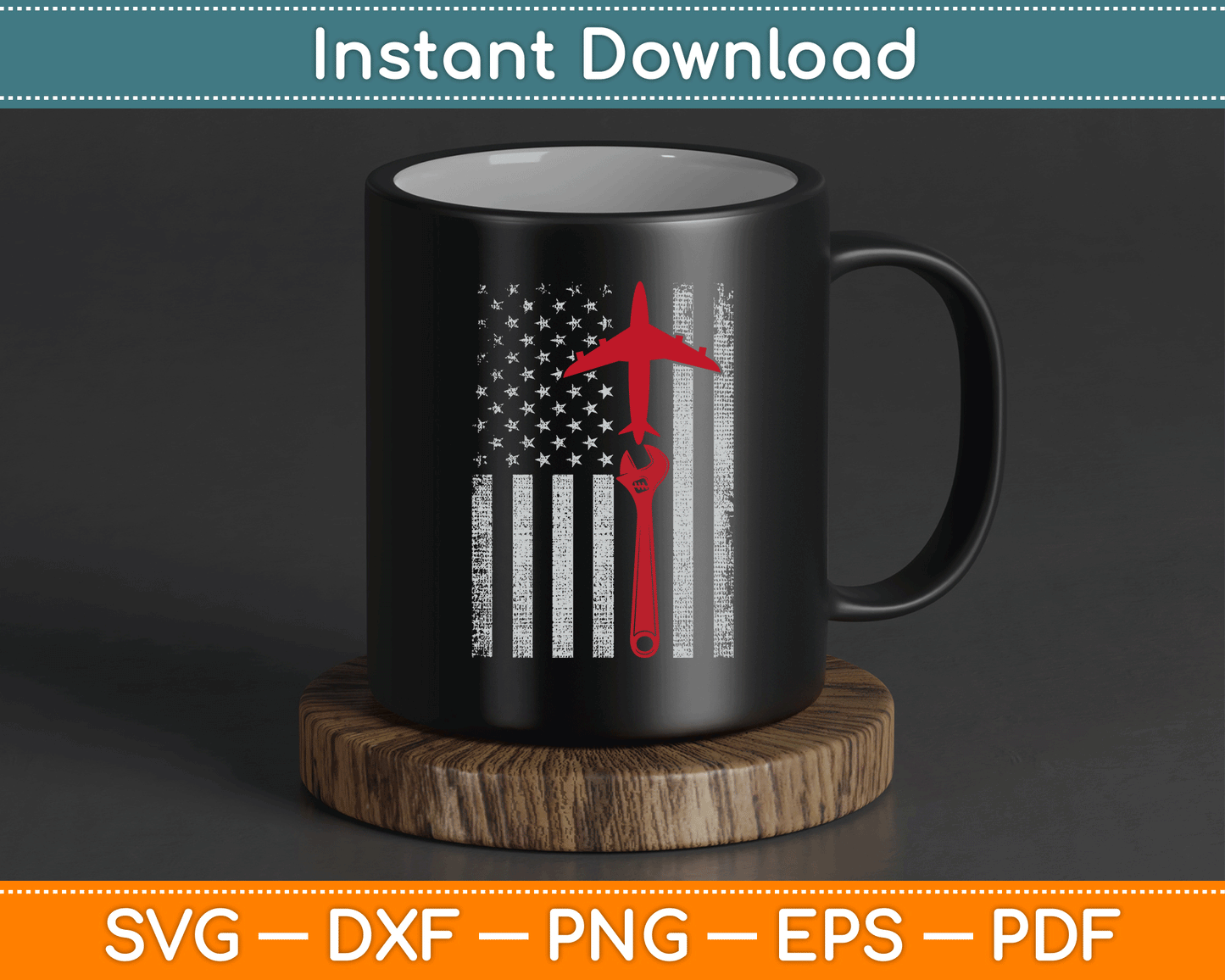 American Flag 4th of July Airplane Mechanic SVG Digital Cutting File
