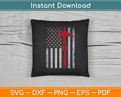 American Flag 4th of July Airplane Mechanic SVG Digital Cutting File
