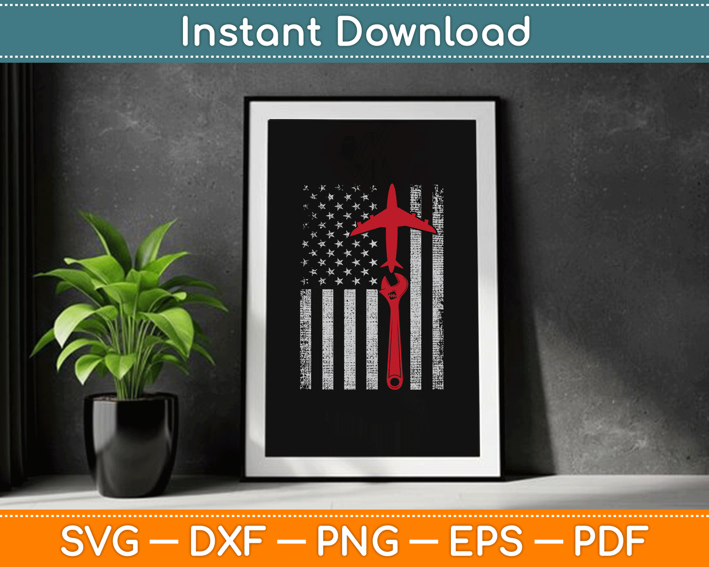 American Flag 4th of July Airplane Mechanic SVG Digital Cutting File