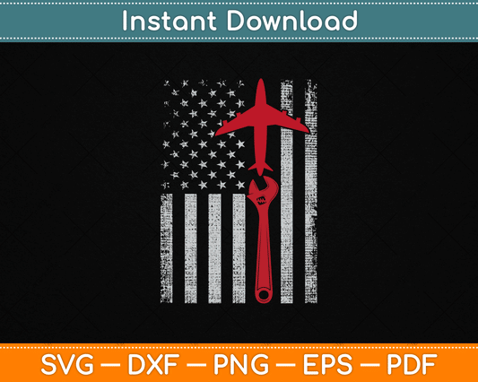 American Flag 4th of July Airplane Mechanic SVG Digital Cutting File