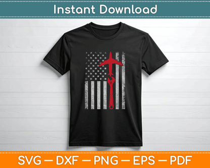 American Flag 4th of July Airplane Mechanic SVG Digital Cutting File