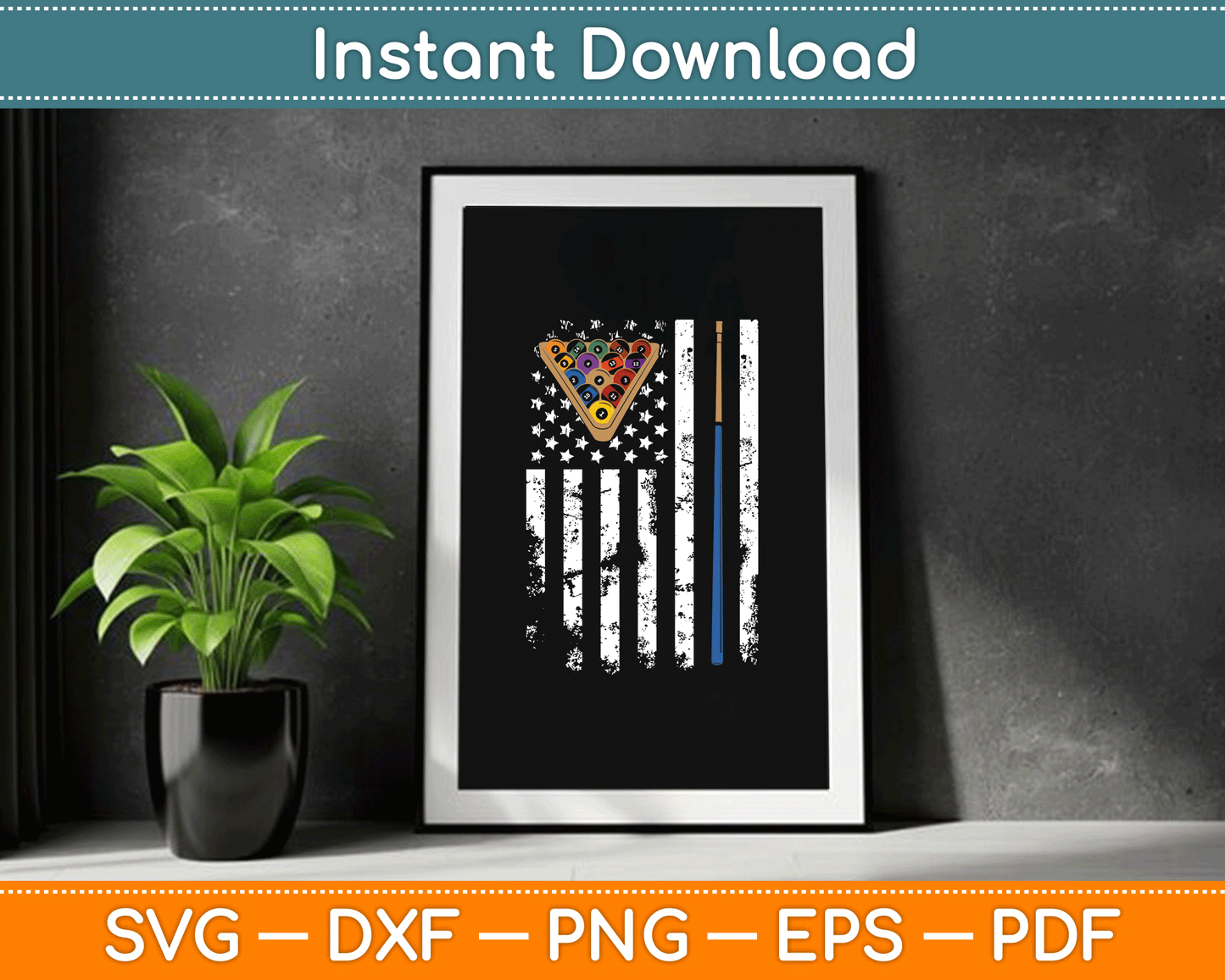American Flag Billiards Vintage Pool Player SVG Digital Cutting File