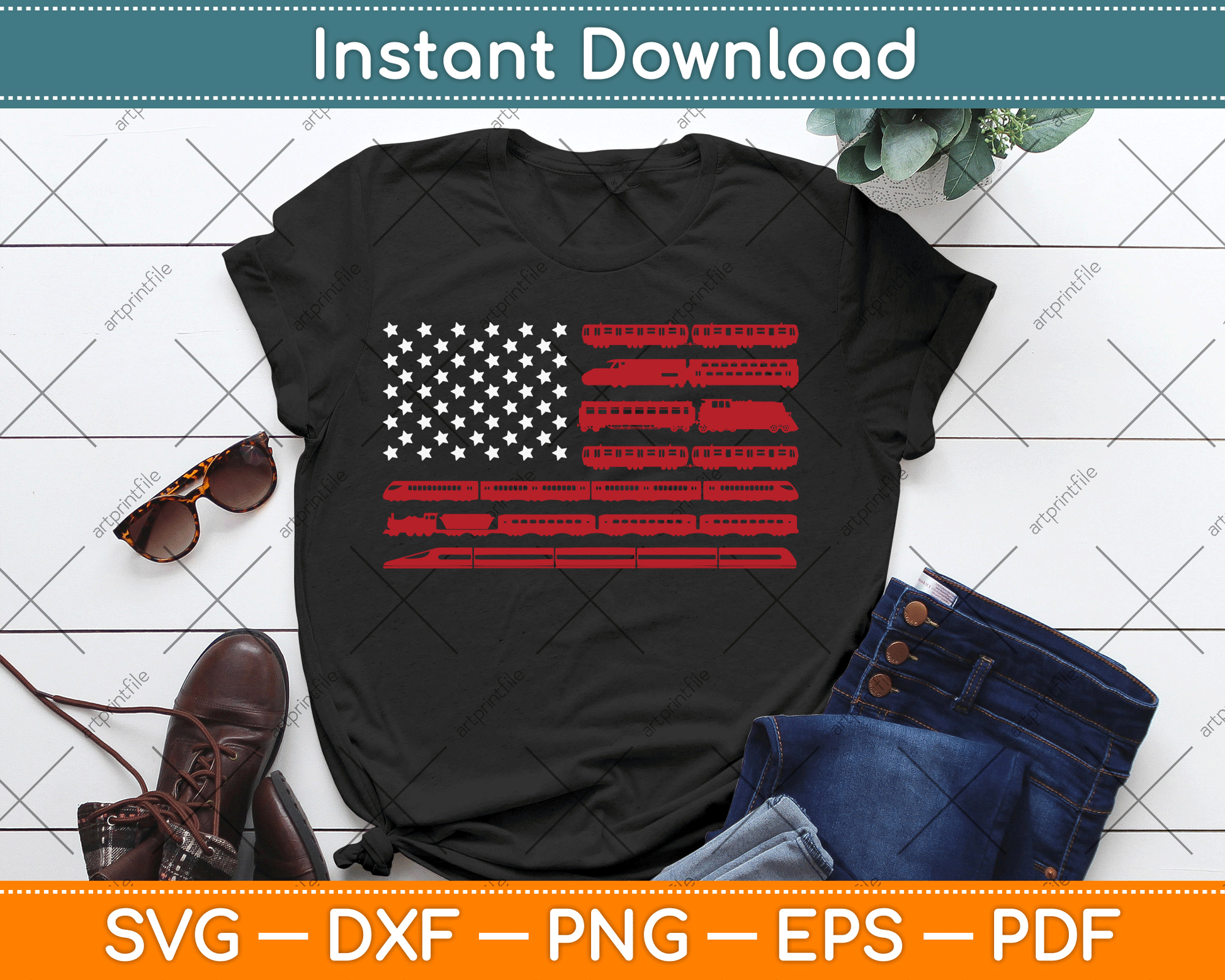 American Flag Funny Model Railroad Train Worker SVG Digital Cutting File
