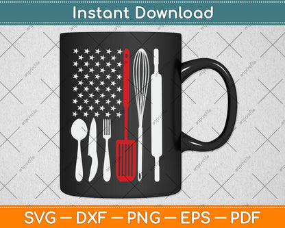 American Flag Chef Father's Day 4th Of July Red Line Svg Digital Cutting File