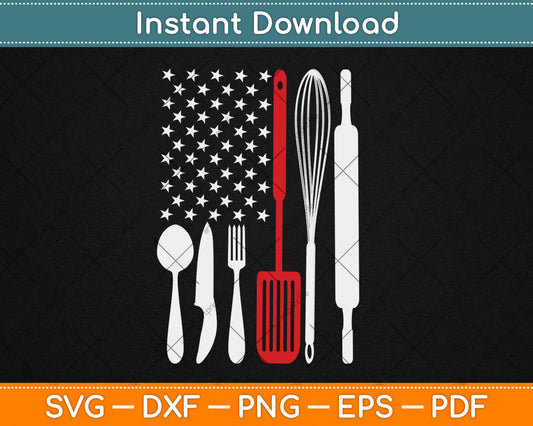 American Flag Chef Father's Day 4th Of July Red Line Svg Digital Cutting File