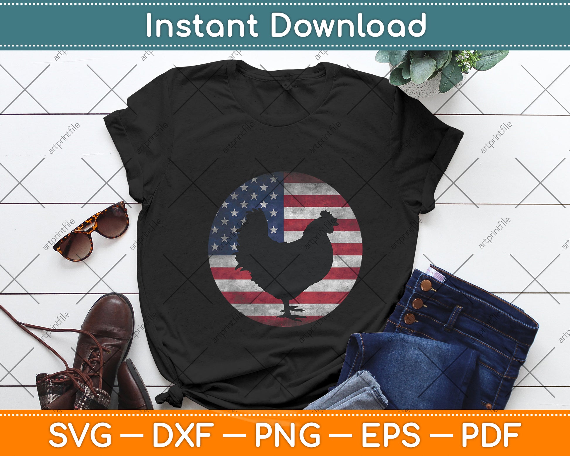 American Flag 4th July Patriotic Poultry Farmer Chicken Svg Digital Cutting File