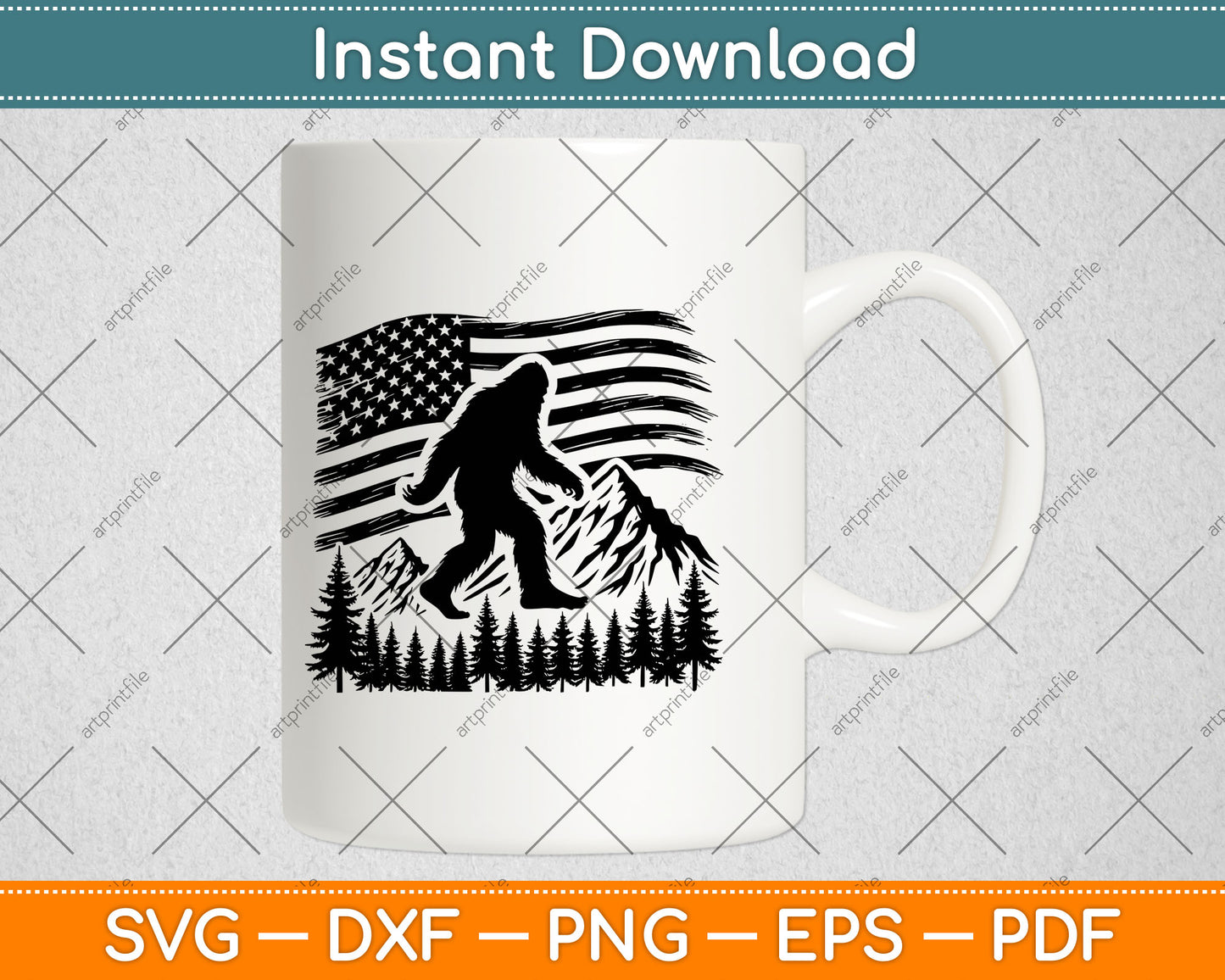 American Flag Bigfoot Mountain Svg Digital Cutting File