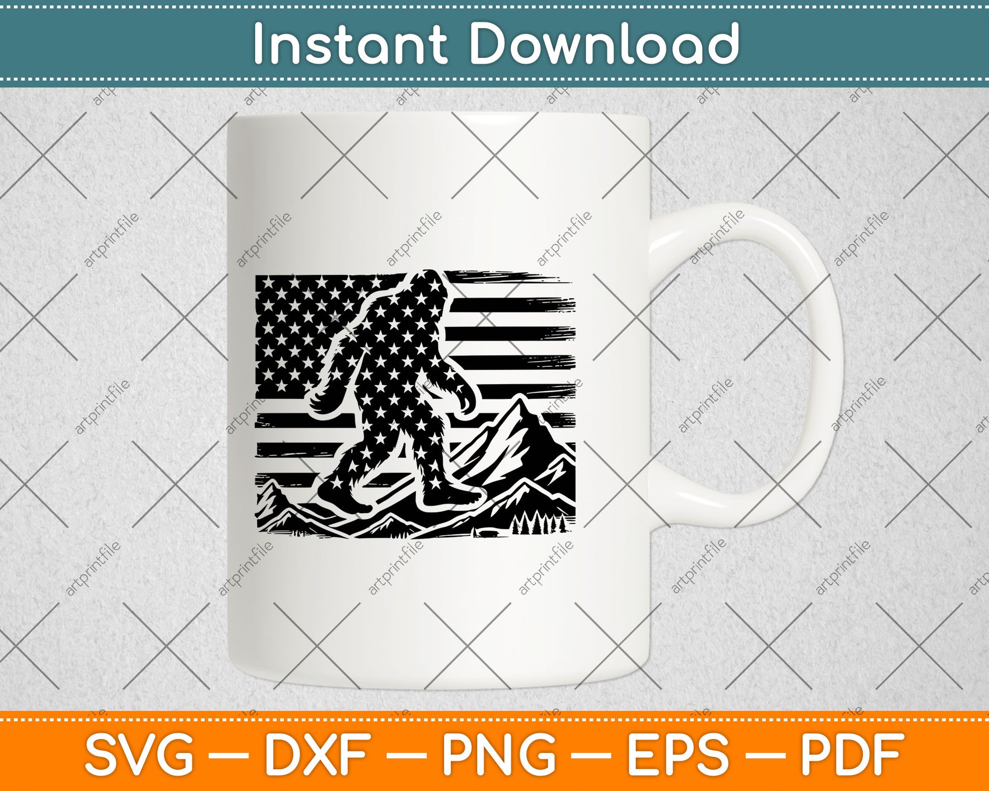 American Flag Bigfoot Mountain Svg Digital Cutting File