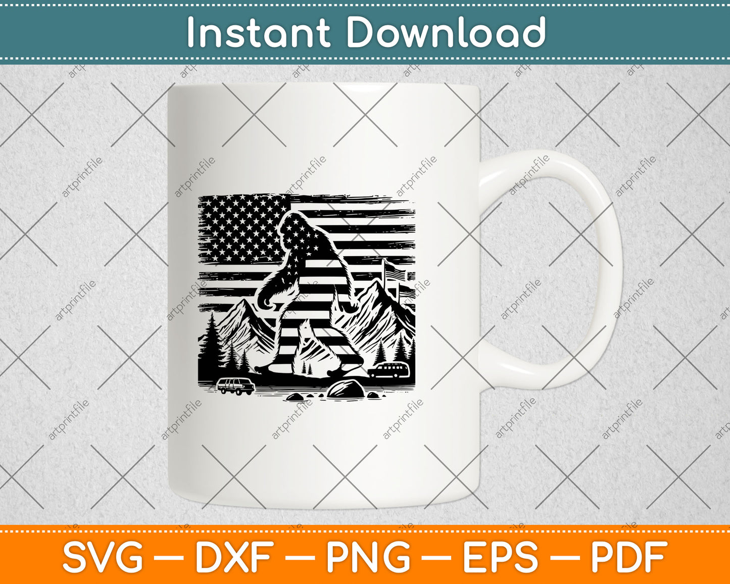 American Flag Bigfoot Mountain Svg Digital Cutting File