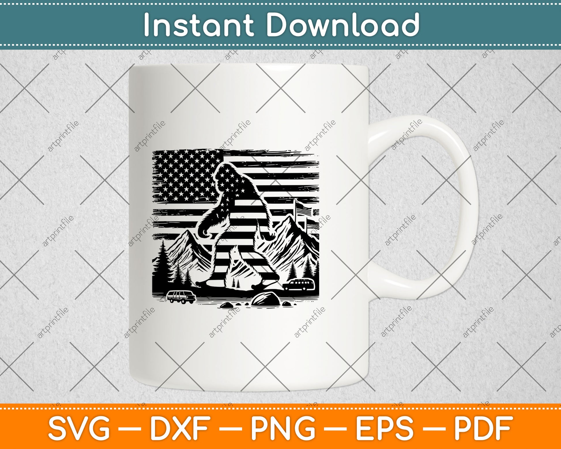 American Flag Bigfoot Mountain Svg Digital Cutting File