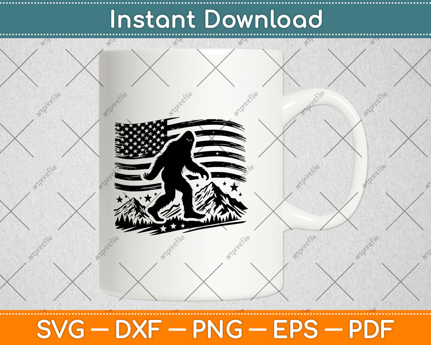 American Flag Bigfoot Mountain Svg Digital Cutting File