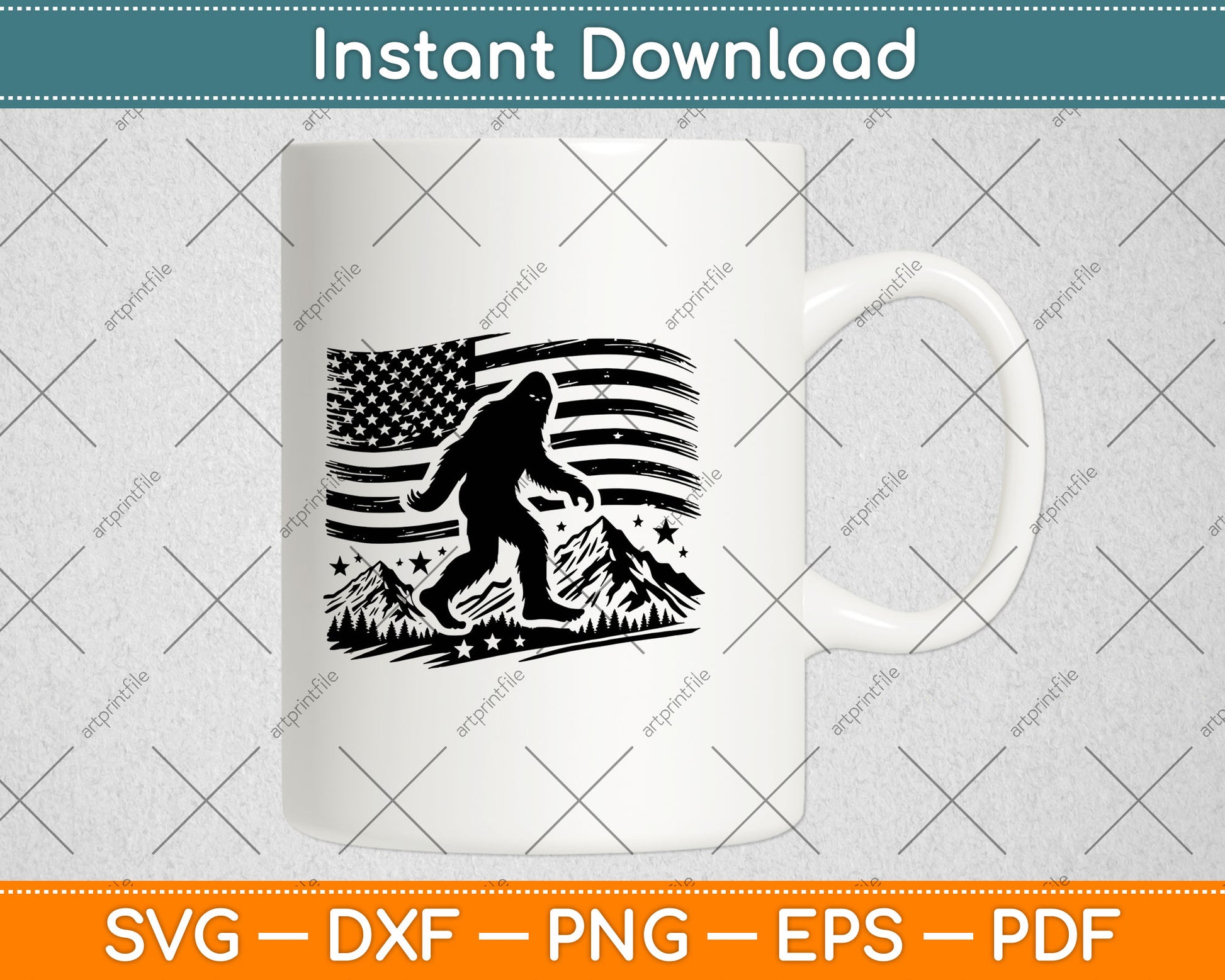 American Flag Bigfoot Mountain Svg Digital Cutting File