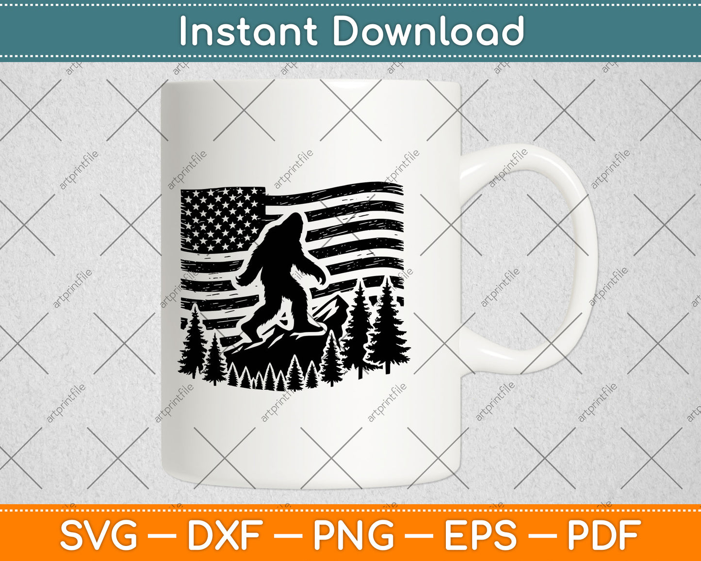 American Flag Bigfoot Mountain Svg Png Digital Cutting File
