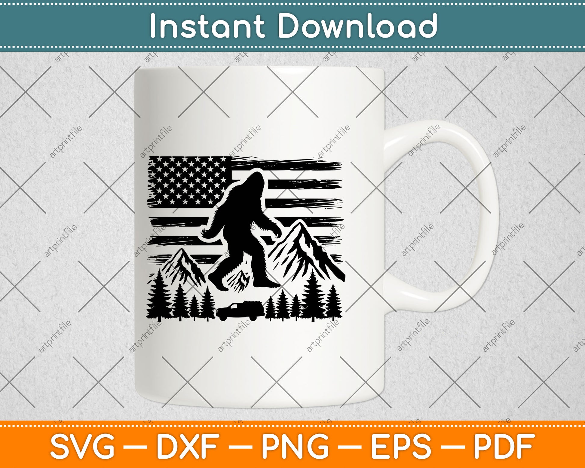 American Flag Bigfoot Mountain Svg Design Digital Cutting File