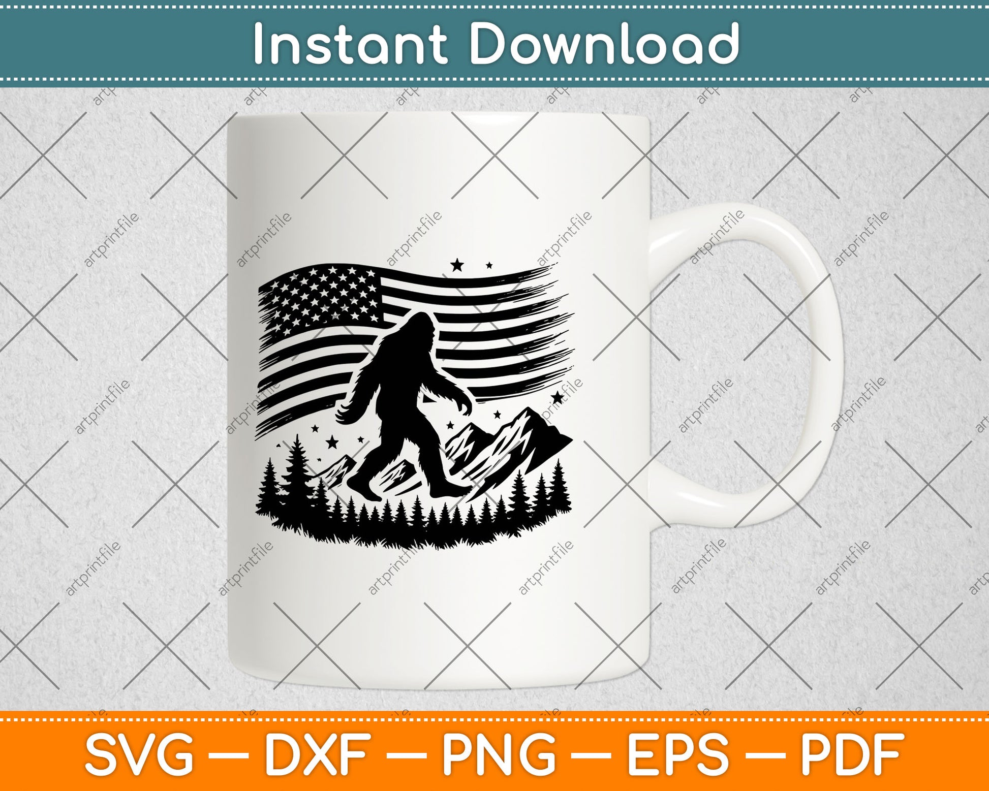 American Flag Bigfoot Mountain Svg Digital Cutting File