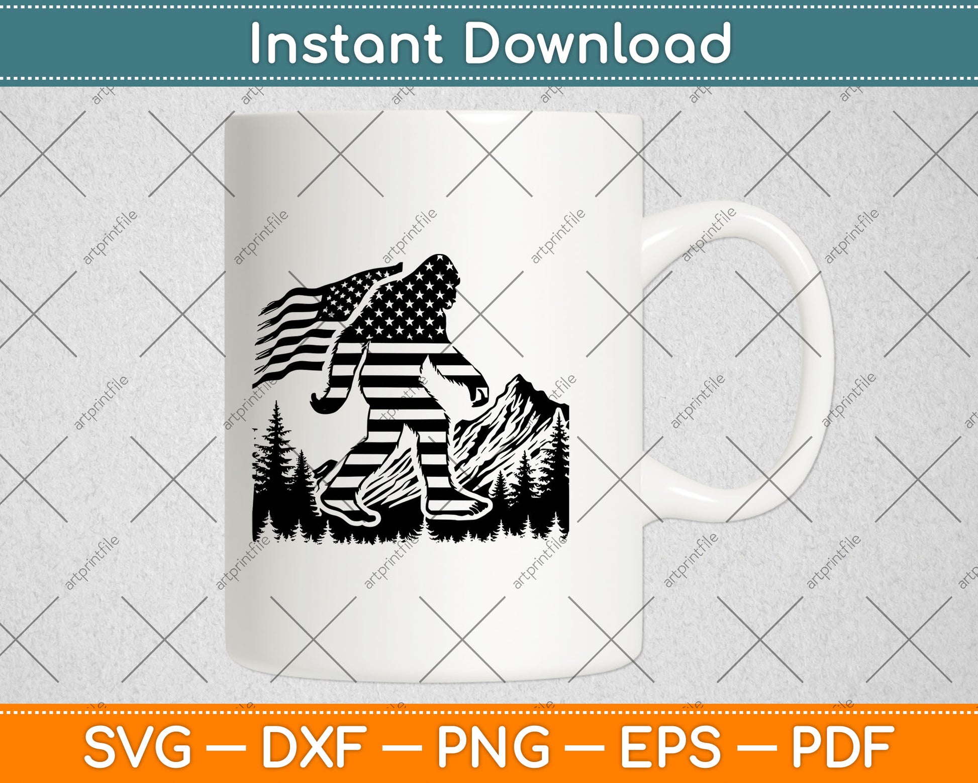 American Flag Bigfoot Mountain Svg Design Digital Craft Cutting File