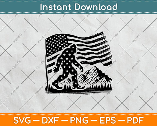American Flag Bigfoot Mountain Svg Digital Cutting File