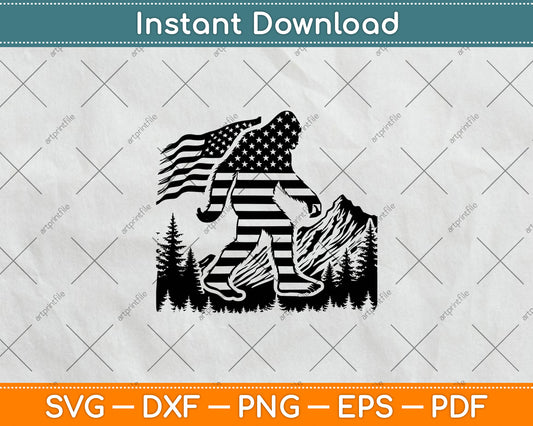 American Flag Bigfoot Mountain Svg Design Digital Craft Cutting File
