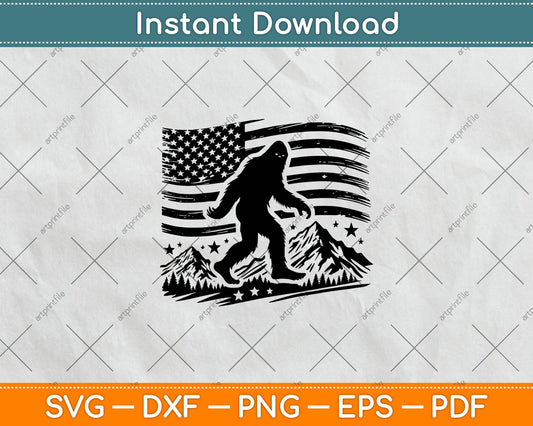 American Flag Bigfoot Mountain Svg Digital Cutting File