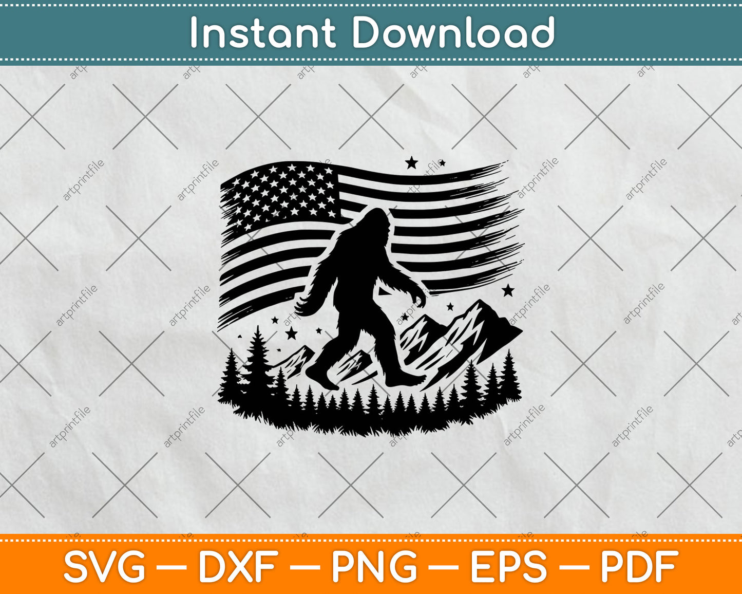 American Flag Bigfoot Mountain Svg Digital Cutting File