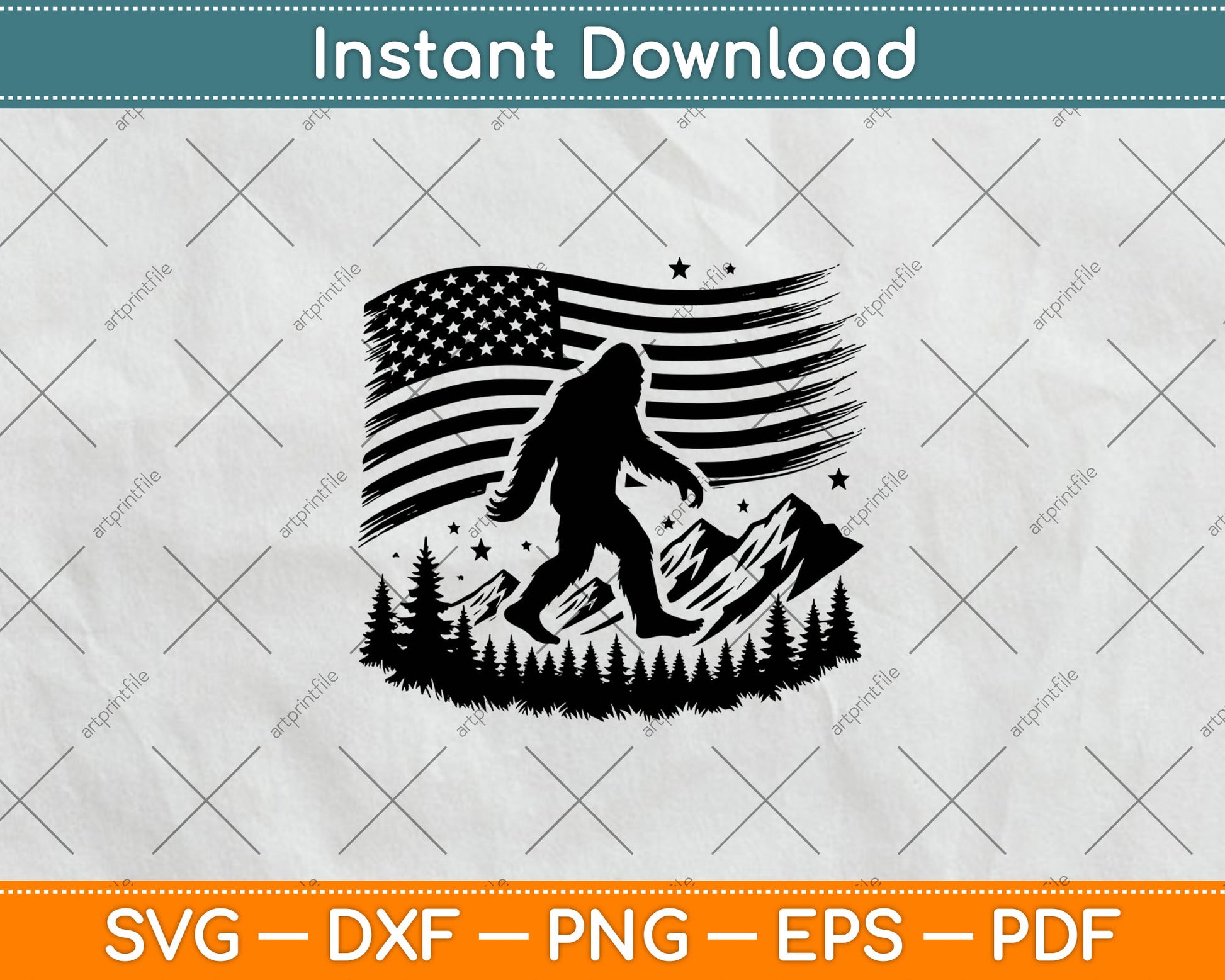 American Flag Bigfoot Mountain Svg Digital Cutting File