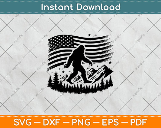 American Flag Bigfoot Mountain Svg Digital Cutting File