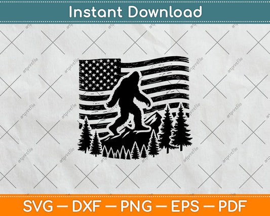 American Flag Bigfoot Mountain Svg Png Digital Cutting File