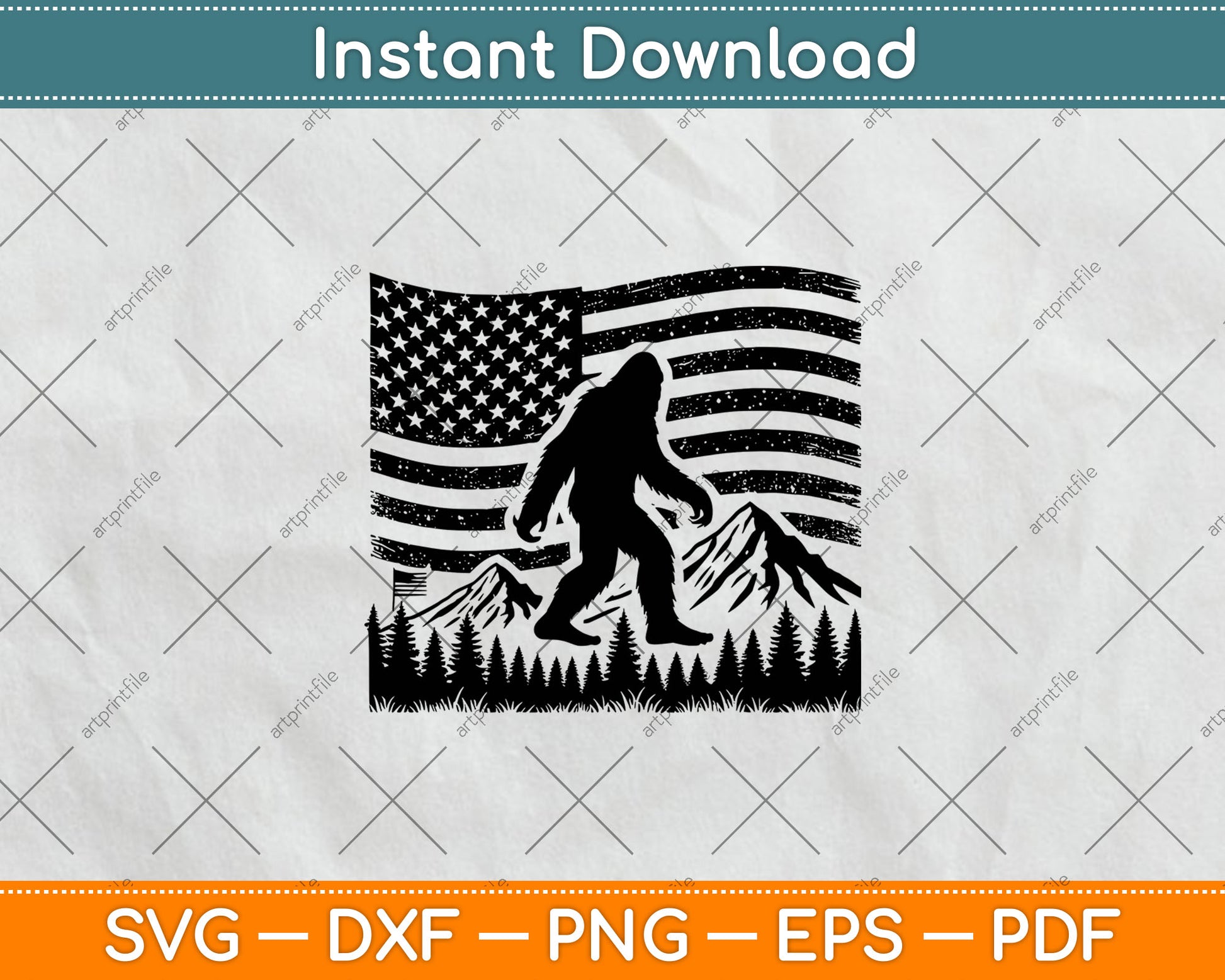 American Flag Bigfoot Mountain Svg Digital Cutting File