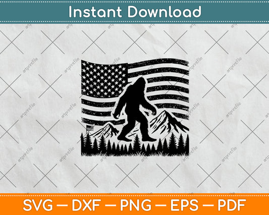 American Flag Bigfoot Mountain Svg Digital Cutting File