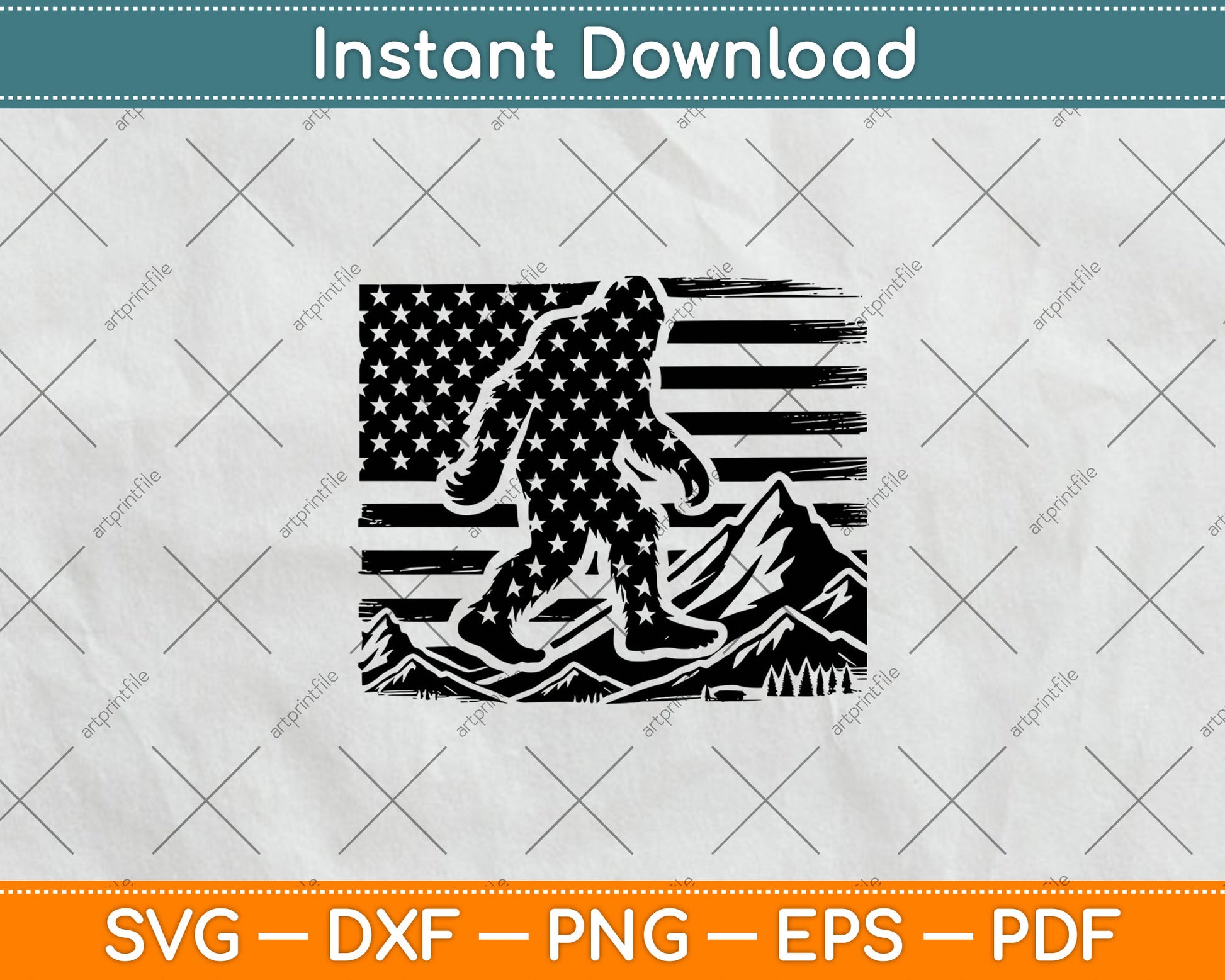 American Flag Bigfoot Mountain Svg Digital Cutting File