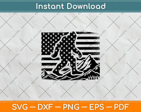 American Flag Bigfoot Mountain Svg Digital Cutting File