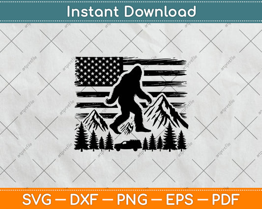 American Flag Bigfoot Mountain Svg Design Digital Cutting File